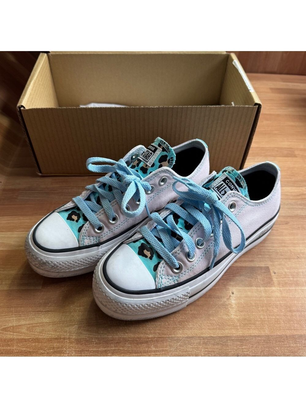 Converse platform pink, teal & leopard sneakers size 5 women's